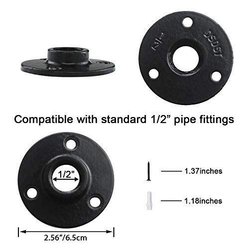 Geilspace Floor Flange, Malleable Iron Pipe Fittings - Vintage Diy Industrial Shelving, Industrial Decor, Furniture Diy (1/2", Black) #TOP1
