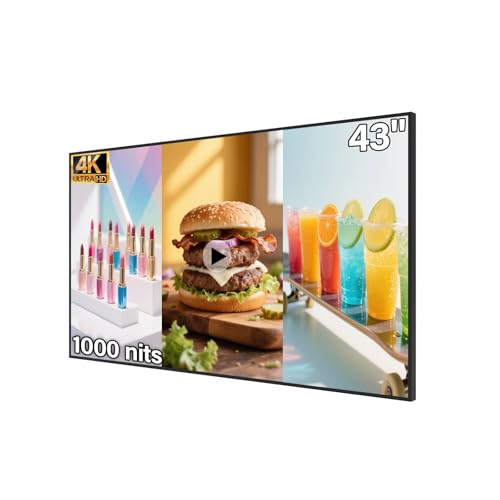 Image of 43inch Wall Mount Digital Signage, 1000nits High Brightness Advertising Display, Slim Fit Frameless Digital Kiosk, CMS /Plug & Play Auto Play, 7 /24 Timer Switch, Smart Split Screen Play, Android OS