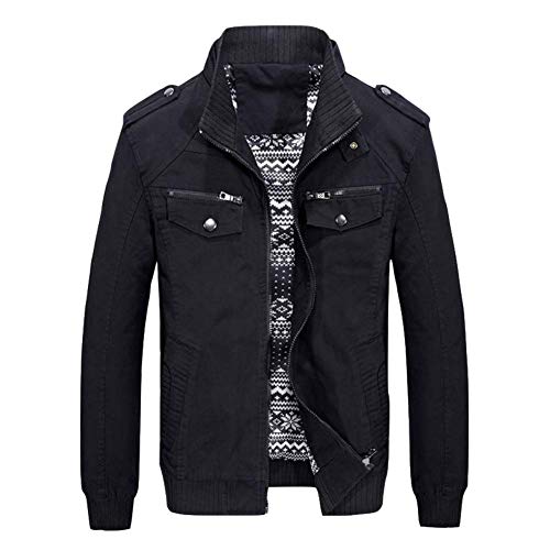 YOUTHUP Mens Bomber Jackets Spring and Autumn Casual Coat Full Zip Military Jacket, Black, M