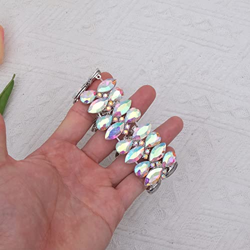 Chaoyite Women's Statement Stretch Bangle Wide Teardrop Marquise-Shape Crystal Elastic Bracelet Art Deco Bridal Jewelry #TOP2