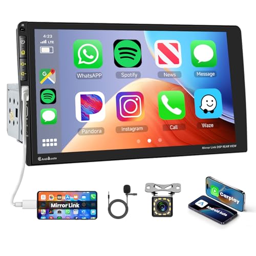 Hodozzy Autoradio 1 Din Carplay Android Auto Ecran Tactile 9 Pouces HD 1 Din Bluetooth Mains Libres Radio Voiture Mirror Link USB/AUX, EQ, Radio FM Single DIN Autoradio Écran avec Caméra de Recul