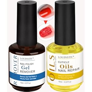 LOUINSTIC Gel Nail Polish Remover, with Cuticle Oil for Nails, No Damage to Nails, Easy & Quick, Removes Gel Nail Polish in 2-5 Minutes, No added Acetone No Foil Soaking, Easy to Use(2X15ML)