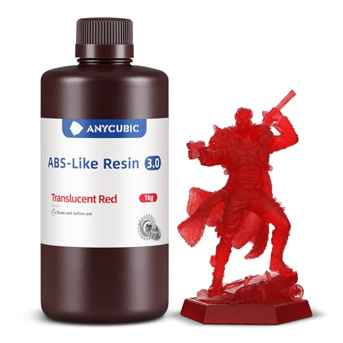 ANYCUBIC ABS-Like Resin 3.0, Upgraded 14K 3D Printer Resin with Enhanced Strength and Toughness, High Precision, Low Odor, Wide Compatibility for All LCD Resin 3D Printers (Clear Red, 1kg) C