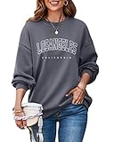  ORANDESIGNE Femme Lettre Imprimé Sweatshirts Oversized Pull À Manches Longues Hiver Sweat Col Rond Pullover Mode Chemise Fille Sweat sans Capuche Automne et Hiver Streetwear Tops B Gris XS