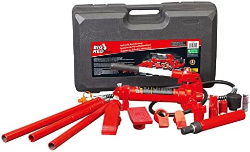 BIG RED T70401S Torin Portable Hydraulic Ram: Auto Body Frame Repair Kit with Blow Mold Carrying Storage Case, 4 Ton (8,000 lb) Capacity, Red