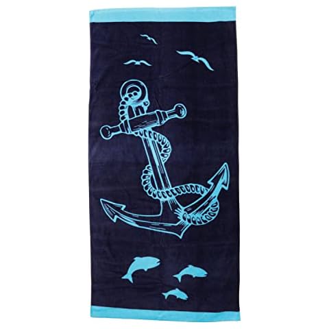 Großes maritimes Handtuch, Badetuch Strandtuch 100% Baumwolle Velours und Frottee Urlaub 75*160cm Cover