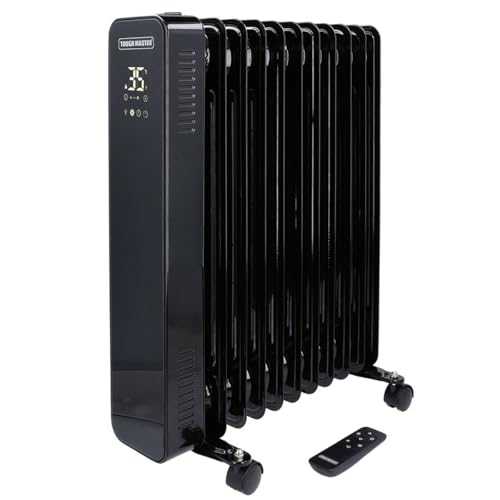 Oil Filled Radiator 11 Fins 2500W, Portable Electric Heater on Wheels with 3 Heat Settings 24H Timer Overheat Protection LED Display Remote Control TOUGH MASTER