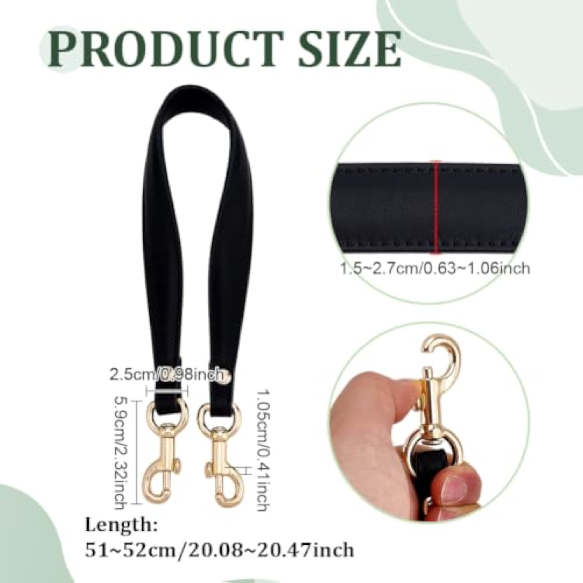 Black PU Leather Purse Strap, 20 Inch