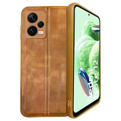 Image of A rtistque Premium Thread Leather Back Cover Case for Mi Redmi Note 12 Pro Plus 5G | Drop Protection | Smooth Grip | Raised Camera Edges - Brown