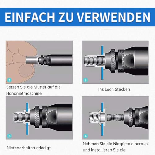 YOCDNOV 60 STK M5 Nietmuttern Sortiment Set- Blindnietmuttern Edelstahl, Gewindenieten Senkkopf-Nietmuttern, Flachkopf Nietmuttern,für Befestigung Autor Möbeln Dekorationen Handwerk