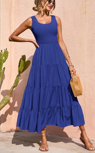 Image of PRETTYGARDEN Women's 2026 Casual Loose Plain Maxi Sundress Smocked Tank Dress Sleeveless Summer Beach Tiered Long Dresses