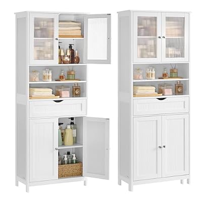 VASAGLE Armario de Almacenamiento, Armario de Baño, con Estantes Ajustables, Cajón, Compartimentos Abiertos, para Baño, Sala de Estar, Comedor, Blanco Nube BBC768W01