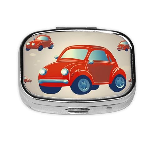 ピルボックス 車 カートゥーン スクエア ピルケース ミニ メタル トラベル ピルボックス 財布用 小型 かわいい 2コンパートメント 薬 ピル オーガナイザー ポータブル ピル 容器 ホルダー 毎日の薬 ビタミン