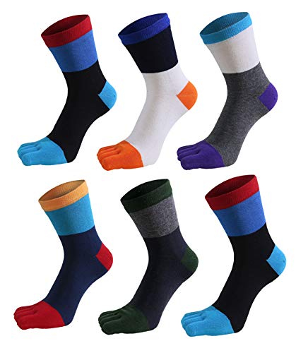Men's Cotton 5 Finger Toe Socks Athletic Wicking Grip Crew Quarter Colored 8 Pack Size 9-12