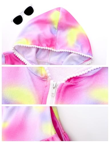 Image of Girls Swim Cover Up Kids Long Sleeve Swimsuit Coverup Terry Beach Pool Clothes with Sunglasses