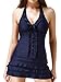 Wantdo Women's One-piece Swimsuit With Skirt Plus Size Swimwear Cover Up Dress, Navy, US 12-14