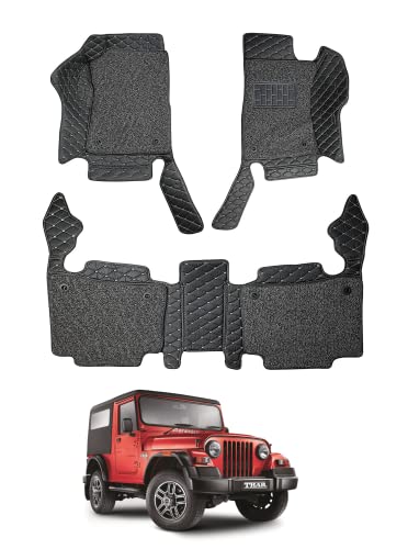 Image of Auto Hub Premium 7D car mat Mahindra Thar (Model: 2020-Till Date), Luxury Double-Stich 7d Car Floor Mat Complete Set, 100% Waterproof and Washable, Color : Black