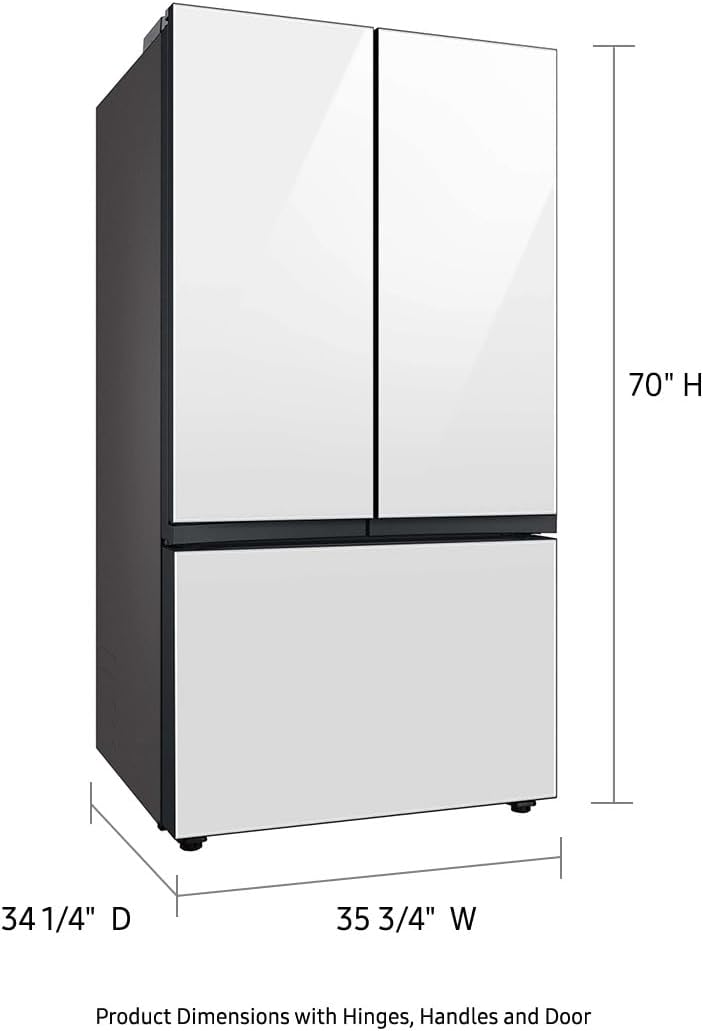Samsung 30 Cu. Ft. Bespoke 3-Door French Door Refrigerator with Beverage Center, White Glass, RF30BB660012AA