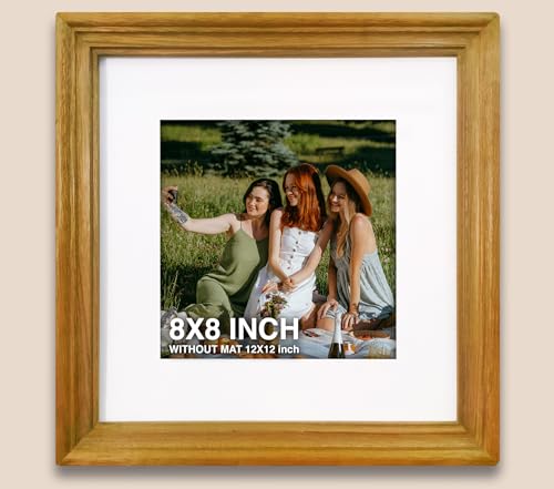 Image of Wooden Square Photo Frame With Mat,Orange Photo Frame 8 X 8 Inch With Mat Or 12 X 12 Inch Without Mat For Wall Decoration,Gallery Walls,Best Wooden Photo Frames For Posters & Photos