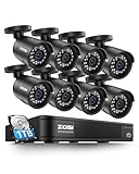 ZOSI 3K Lite Home Surveillance Security Camera System with AI Human Vehicle Detection, 8CH H.265+ CCTV DVR and 8 x 2MP 1920TVL Wired Weatherproof Bullet Cameras Outdoor, 100ft Night Vision (1TB HDD)