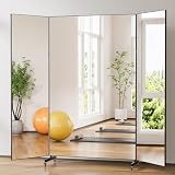 brisafe Tri-Fold Full Length NanoMirror with Wheels, 71 x 71 in, Black
