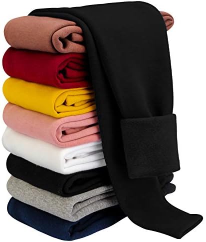 BOOPH Girls Winter Leggings Fleece Lined Kids Basic Pants for 10-11 Years Black