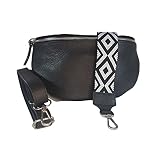 Crossbody Bag Schwarz mit Breitem Wechselgurt Nappa Leder Genuine Leder Bauchtasche Damen Stylisch Bauchtasche Inklusive Breiter Gurt Gürteltasche Crossbag Crossbody Bag Damen Ledertasche
