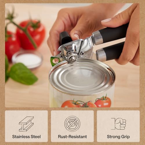 GORILLA GRIP Original Model Stainless Steel Smooth Edge Manual Can Opener and Bottle Openers, US Designed, Comfortable Handle, Oversized Handheld Turn Knob, Multifunctional Kitchen Tool, Onyx - 4