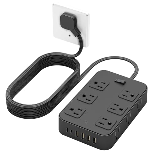Solidock Flat Plug Power Strip Surge Protector 5 Ft Extension Cord with 12 AC Outlets 6 USB Ports 3...