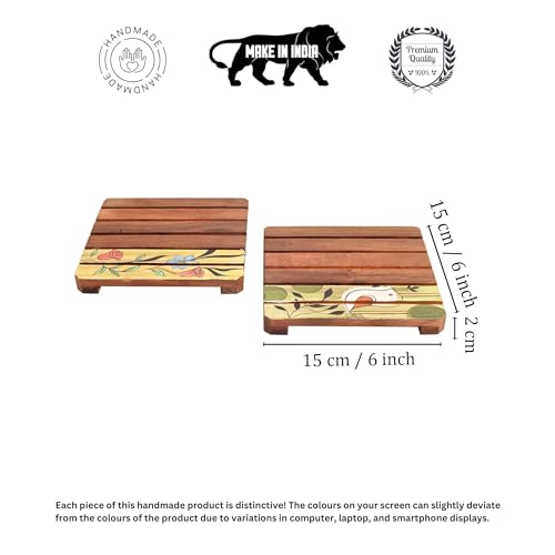 Image of Nature Motif Wooden Slatted Coasters (Set of 2) ? Heat Resistant, Non-Slip Drink Coasters for Coffee, Tea, and Glassware ? Rustic Eco-Friendly Table Decor
