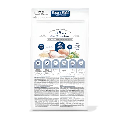 Dibaq Natural Moments 5 Star Truthahn & Huhn Puppy Large, Alleinfuttermittel für große Welpen, Low Grain mit Reis, GVO‑frei, 2 kg
