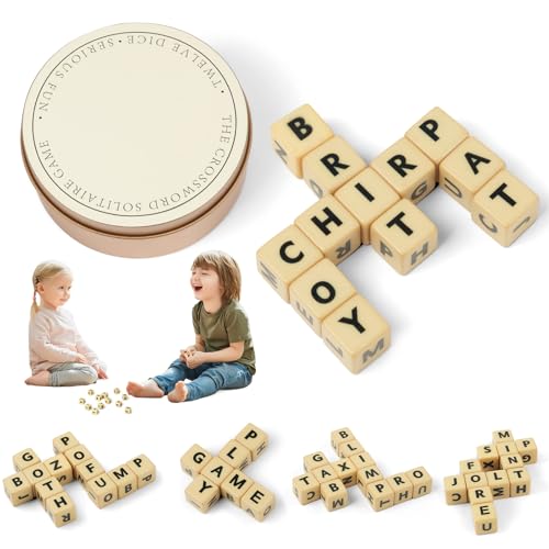 Vicloon Juego De Dados Alfabeto, The Crossword Solitaire Dice Game with Case, Juego Educativo Divertido De Combinación De Palabras para La Noche De Juegos Familiar.