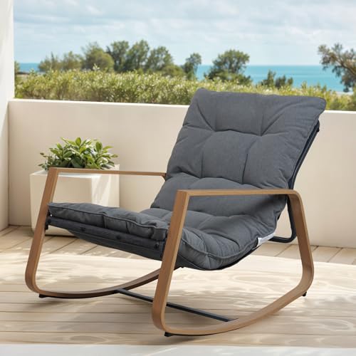 Grand patio Outdoor Rocking Chair, Modern Patio Rocking Chair, 30° Smooth Gliding Motion,Comfortable Padded Seat-Easy Assembly, Living Room, Balcony,