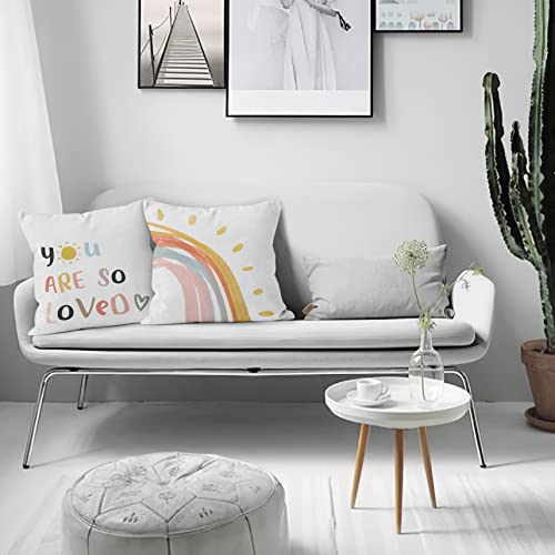 Hiwx Abstract Boho Rainbow You Are So Loved Decorative Pillowcase Throw Pillow Cover, Encouragement Sunshine Rainbow For Sofa Bed Baby Room Home Nursery Decor 18 X 18 Inch Set Of 2 Pillow Case #TOP1