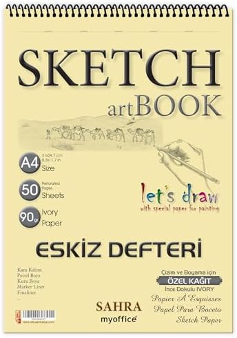 SAHRA A4 Spiralli Eskiz Defteri – 50 Yaprak, 90 gr İnce Dokulu Ivory Kağıt Sketchbook - Görsel 1