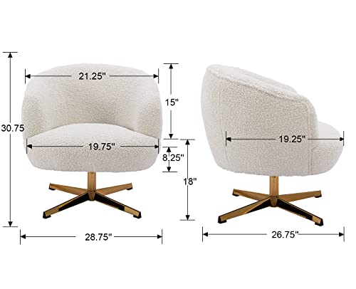 Duomay Swivel Accent Chair Armchair, Modern Faux Fur Round Barrel Chair With Gold Base For Living Room Bedroom Reading Room Office, White #TOP1