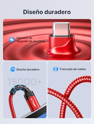 JSAUX Duradero Adaptador USB Tipo C a Jack 3.5 mm Auriculares, Adaptador USB C Jack para Samsung Galaxy S22/S21/S20/S20 FE, Xiaomi Mi 10/9/8, Huawei P40/P30/P20, Pixel 4/3/2 XL-Rojo - imagen 4