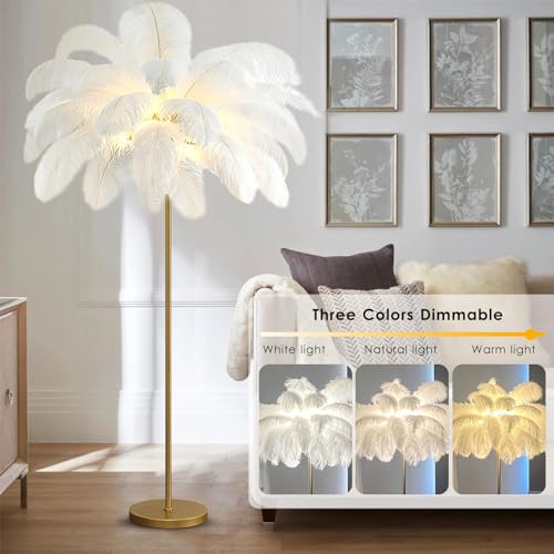 Lampadaire plumes d'autruche LED lampe lecture salon chambre dimmable - 6