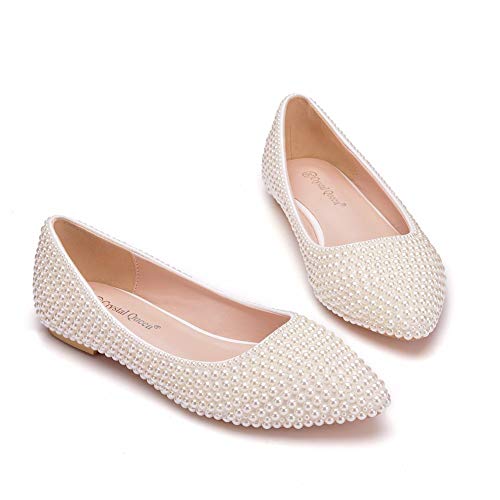 Crystal Queen Women Pumps - Thin Heels, Pointed Toe, Kitten Heel, Handmade Pearls - Ivory Beige Wedding Bridal Princess Shoes3