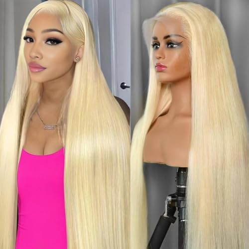 CUTE BEIN 613 13X6 Lace Front Wig Human Hair 200 Density Blonde HD Transparent Lace Front Wigs Glueless 28 Inch Straight Frontal Wigs Human Hair Pre Plucked Bleached Knots