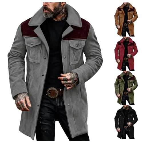 LGHLMCL Faux Suede Jacket Mens Sherpa Lined Jackets Warm Winter Long Coat - image 2