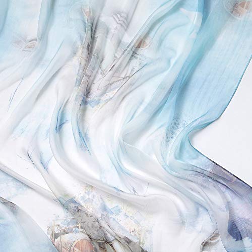 STORY OF SHANGHAI Women's Mulberry Flower Print Large Silk Shawl Scarf Wraps 68 * 43 Inches