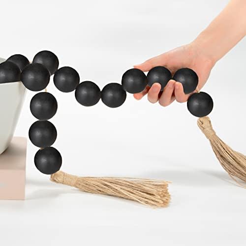 Large Black Wooden Beads Garland Farmhouse Decor 50inch