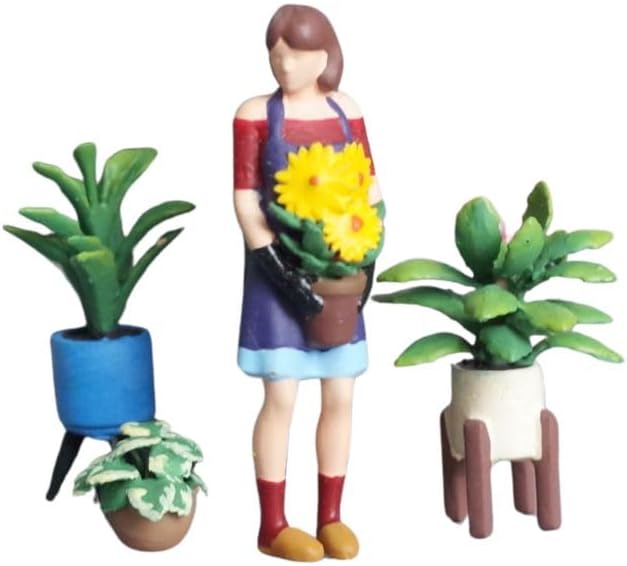 A Corner of the Flower Shop 4pcs, 1:64 Scale, Potted Plants,Miniature People, Miniature Models, Suitable for DIY Landscapes, Creative Scenes, Matching and Macro Photography