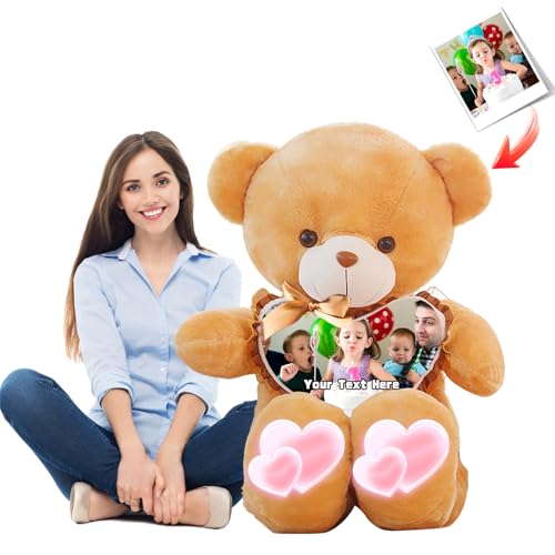 MeterBear Osito de Peluche Gigante 60-125cm Personalizado, Peluche con Corazón e Imagen Regalo para Cumpleaños y San Valentín, Teddy Bear Grande