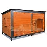 Extra Large Dog House Outdoor Weatherproof Dog Shelter Large Wooden Insulated Houses with Upgrade Anti-Chewing Iron Frame