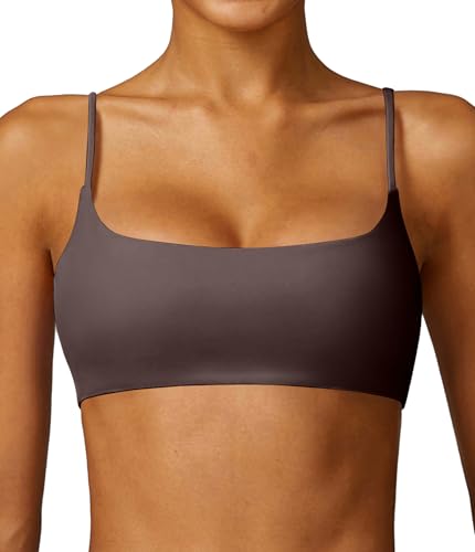 Women's Sports Bra Low Impact Lightweight Casual Workouts Bralette Removable Yoga Bra Thin Straps Sexy Bra Everyday Bras Brown — view 3