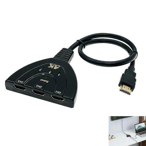 Image of 4K HDMI Switch 3 in 1 Out, 3 Port HDMI Switch Splitter with Built In HDMI Cable, 4K 60Hz 3D 1080P UHD HDCP 2.2 One Button Switching for HDMI Devices TV Monitor Projector Game Console Media Player