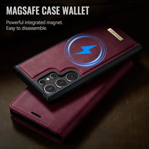 PlusnapX Wallet Case for Samsung Galaxy S26 Ultra Compatible with Magsafe, 2-in-1 PU Leather Flip RFID Blocking Card Holder Stand Shockproof Magnetic Detachable Cover for Galaxy S26 Ultra, Burgundy by PlusnapX - Used condition - Image 8