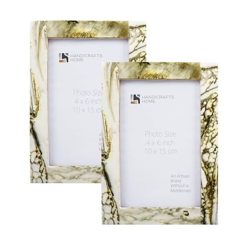 Handicrafts Home Decorative Resin Inlay Green Picture Frame Set of 2, 6x4